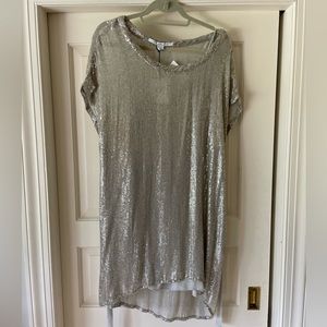 Diane Von Furstenberg silver sequin mini dress with slip and waist tie